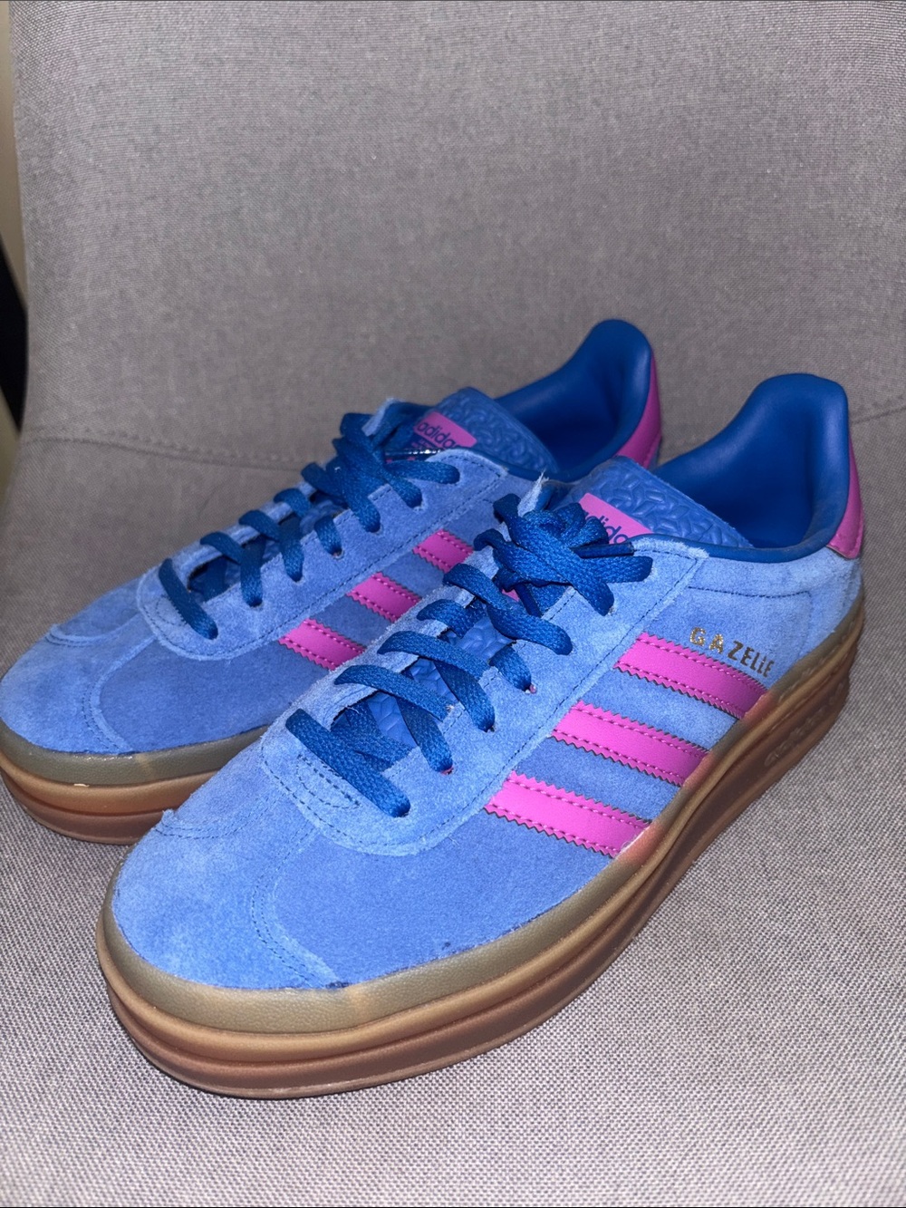 adidas Gazelle Platform Suede Sneakers - Blue with Pink Accents
